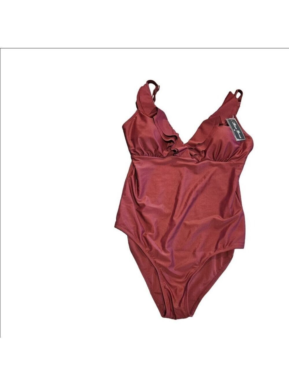 Women's NWT Rosa Secret Ruffled Swimsuit One-Piece Size M Burgundy